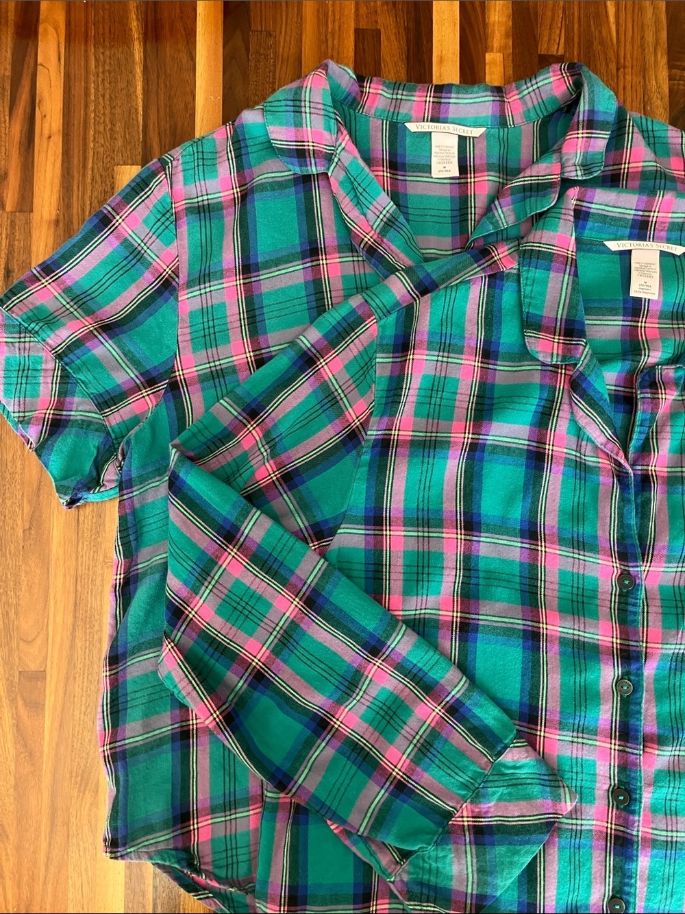 Victoria's Secret Pajama Sleep Shirt Bundle 2 Cotton Modal Plaid Women's Size M - Picture 12 of 15